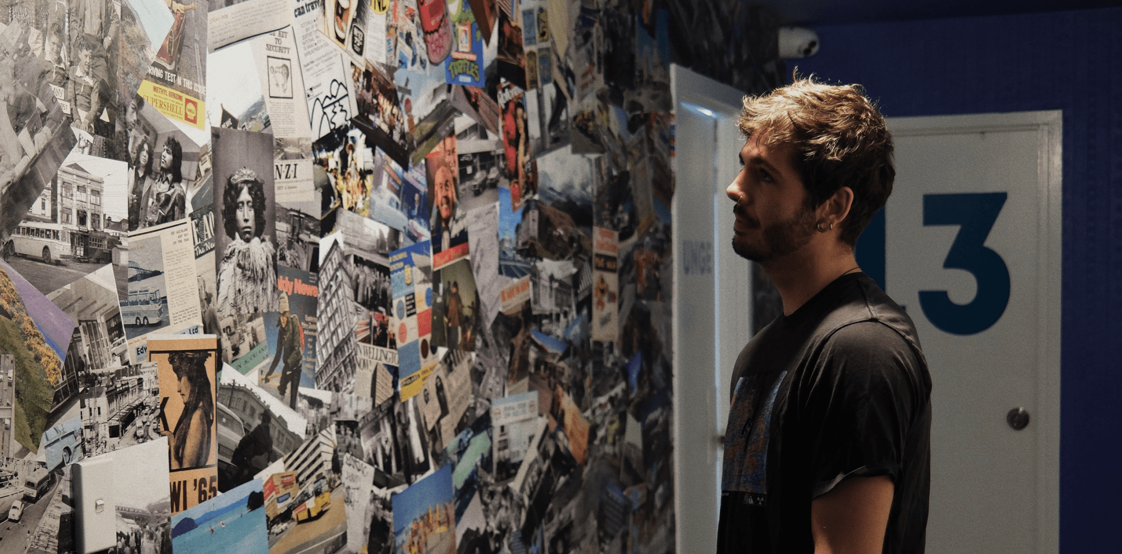 Photo of guest looking at Collage of Vintage Photos